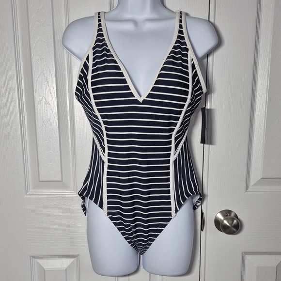 Tommy Hilfiger Swimsuit Navy Blue and White Striped One‎ Peice Women's 12 New - Picture 14 of 16